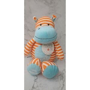 NWT Poetic Plush HOPE HIPPO Bella Tunno Stuffed Aqua, Orange & White Stripe 17”